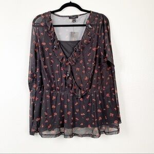 NEW Look Curves Long Sleeve‎ V Neck Floral Top 20 NWT